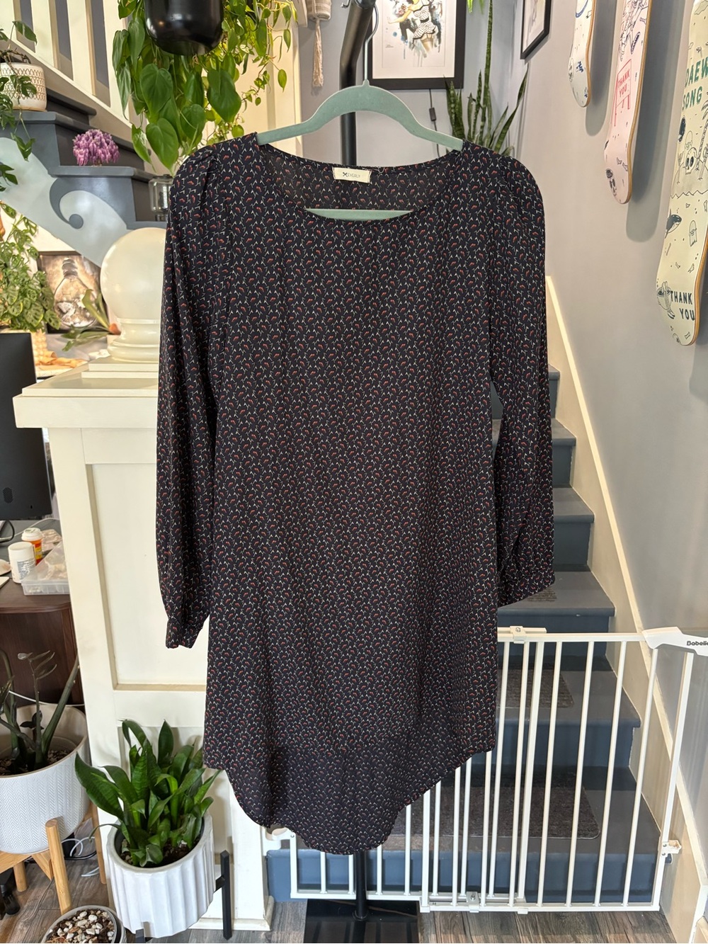 Women's Long Sleeve Printed High-Low Shift Dress